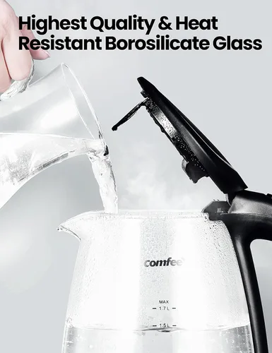 Miniatura 3 de COMFEE' Tetera Eléctrica de Vidrio y Hervidor de Agua Caliente Eléctrico, Hervidor Eléctrico de 1.7L con Indicador LED, Ebullición Rápida de 1500W