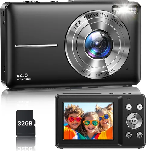 Cámara digital, la última cámara digital FHD 1080P para adolescentes con tarjeta SD, cámaras antisacudidas y disparos, cámaras portátiles con zoom