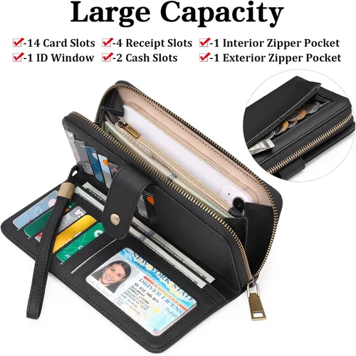 Miniatura 2 de GAEKEAO Cartera de mano para mujer, con bloqueo RFID, de piel, de gran capacidad, con correa de mano