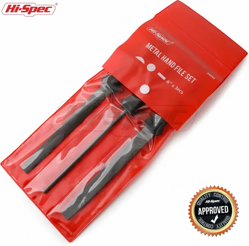 Miniatura 7 de Hi-Spec Juego de 3 limas manuales de metal. Limas de acero grandes. Plana, redonda y semirredonda para manualidades, trabajo de metal y madera