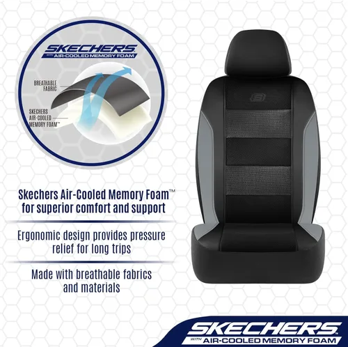 Miniatura 4 de Skechers Fundas de Asiento con Espuma Viscoelástica y Refrigeración por Aire, Cuero Premium con Malla EVA, Fundas de Asiento de Automóvil