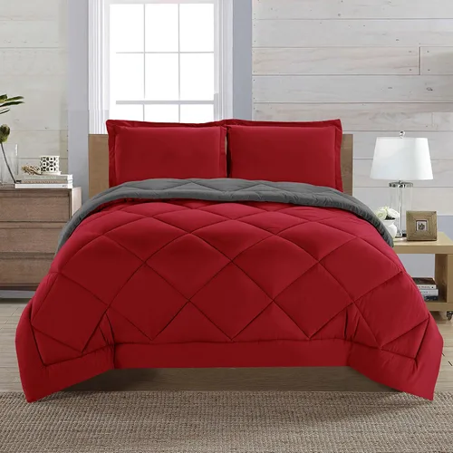 Miniatura 2 de Elegant Comfort Juego de edredón reversible de 3 piezas para todas las estaciones, ultra suave, edredón alternativo al plumón, King, rojo/gris