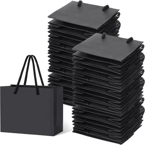 Honoson 100 mini bolsas de regalo negras gruesas con asas, de 3.9 x 4.7 x 2.4 pulgadas, pequeñas bolsas de papel para compras de regalos de boda