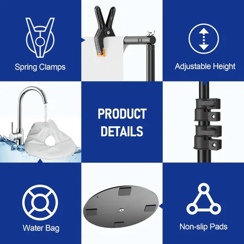 Miniatura 6 de EMART Soporte de fondo ajustable de 7 x 10 pies, kit de soporte de fondo de fotos de tubo y cortina con base de metal resistente, bolsa de agua
