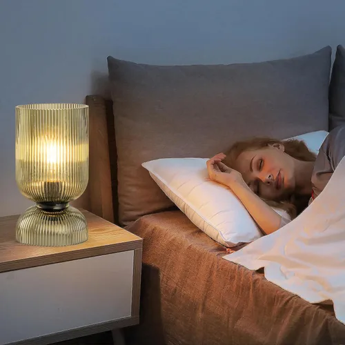 Miniatura 5 de Lámpara de mesa moderna, lámpara de vidrio de mediados de siglo con pantalla de vidrio verde, lámpara de cabecera con interruptor
