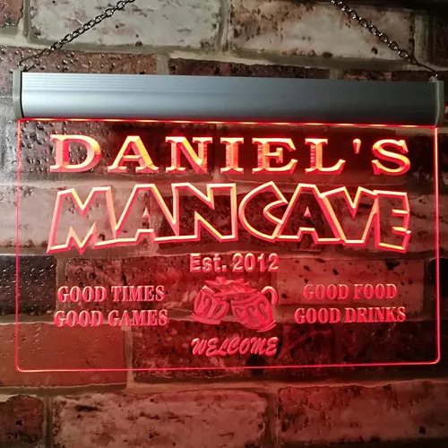 ADVPRO - Cartel de neón para nombre y fecha personalizados, bar para hombres «Daniel´s», st4-x0012-tm Rojo