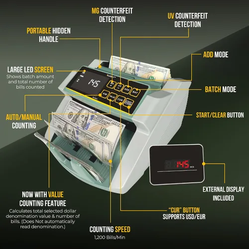 Miniatura 3 de Kolibri, contador de dinero con detección UV Blanco/Verde (Kolibri Uv/Mg)