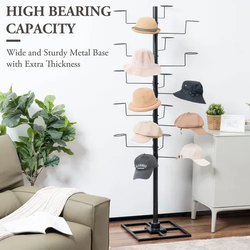 Miniatura 2 de MyGift Moderno organizador independiente para sombreros, soporte de exhibición de sombrero de vaquero giratorio de 360 grados con 20 ganchos Negro