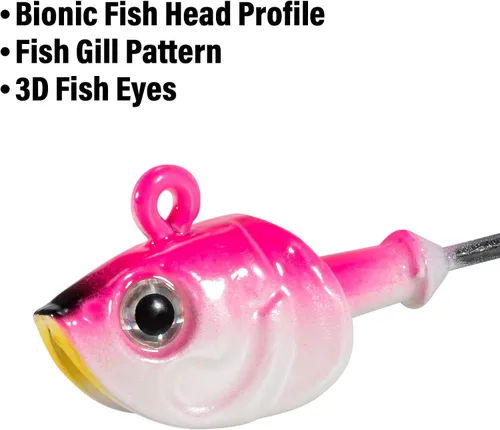 Miniatura 3 de Dr.Fish Paquete de 10 Cabezas de Jig para Swimbait, Cabezas de Jig de Pesca en Agua Salada Ojos 3D Anzuelos de Acero de Alto Carbono Señuelos de Rosa
