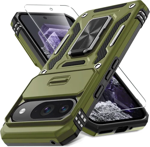 Miniatura 58 de DEERLAMN Funda para Google Pixel 8 con cubierta deslizante para cámara + protector de pantalla (1 paquete), soporte de anillo giratorio grado