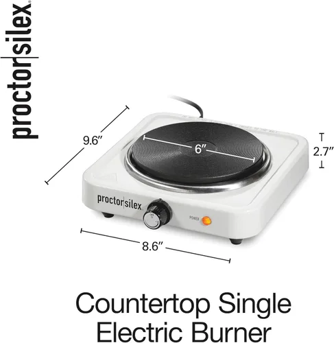 Miniatura 8 de Proctor Silex Estufa eléctrica portátil, de hierro fundido, placa de cocción de un solo quemador, compacta, temperatura ajustable, 1000 vatios