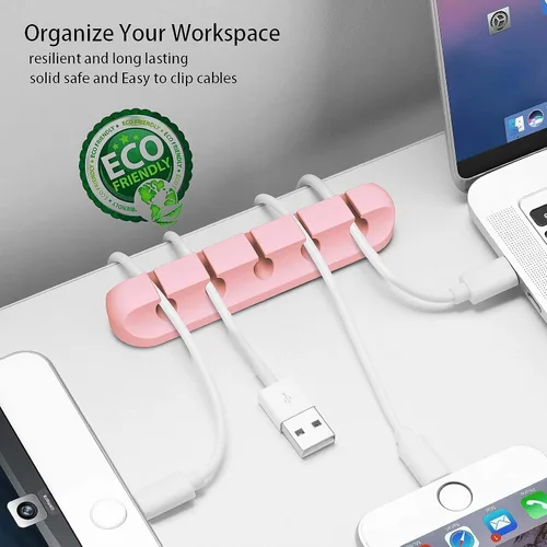 Miniatura 3 de Paquete de 5 organizadores de cables blancos y paquete de 5 organizadores de cables rosados, solución para organizar tus cables, cables, cables