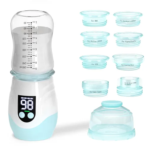 Calentador de biberones portátil para viajes, calentador de biberones inalámbrico, calentador de botellas recargable con 8 adaptadores, 1 recipiente