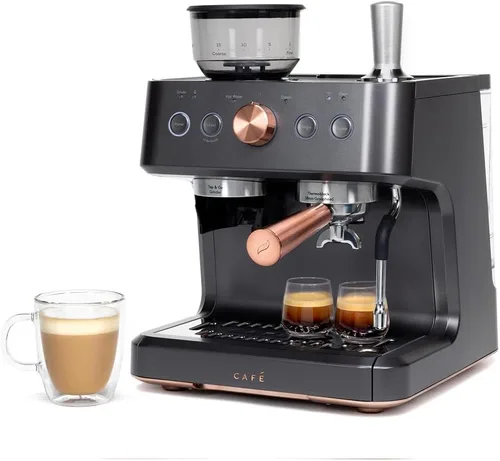 Miniatura 2 de Café Bellissimo - Máquina de café expreso semiautomática con molinillo y espumador de leche, detalles de cobre, control de aplicación WiFi, tanque