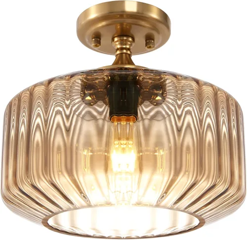 Miniatura 19 de Lámpara de Techo Verde Semiempotrada Vintage de Latón Antiguo Luz Empotrada Superior de Cristal Dorado Candelabro para Casa de Campo Armario Entrada