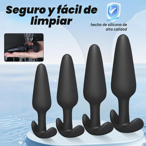Miniatura 6 de Juego de 4 tapones anales de silicona para principiantes a avanzados, kit de entrenamiento con base acampanada para mujeres, hombres, cómodo de uso