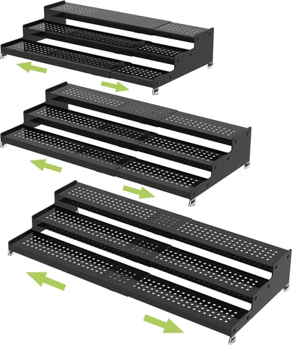 Jojocross Organizador de especias de metal para gabinete, estante de almacenamiento de especias expandible de 3 niveles, ideal para armarios de Negro