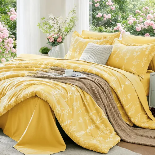 Miniatura 18 de MUXHOMO Juego de edredón tamaño individual XL, elegante juego de cama con estampado floral en una bolsa, 5 piezas, ultra suave y transpirable