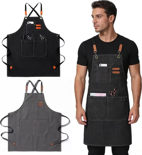Delantal de cocina de lona con parte trasera cruzada, impermeable, repelente al aceite, delantal de jardinería resistente con tamaño grande