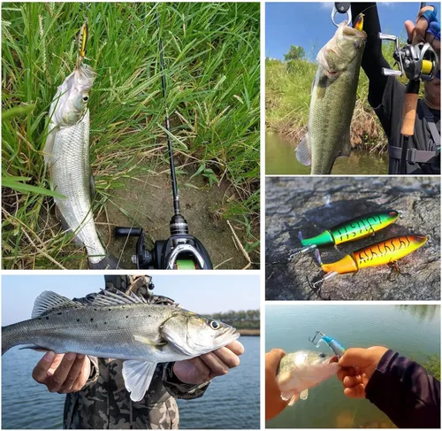 Miniatura 5 de 10Pcs Whopper Señuelo de pesca para lubina señuelos de popper de agua superficial con cola flotante giratoria, anzuelos de triple barba en kit