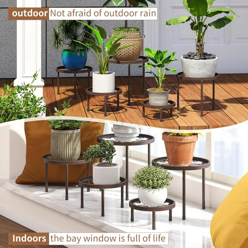 Miniatura 6 de Soporte para plantas para interiores y exteriores, paquete de 5 soportes de metal resistente, múltiples plantas, soporte de hierro antioxidante