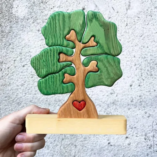 Miniatura 4 de Rompecabezas de madera familiar con diseño de animales de amor, rompecabezas de oso de madera, pieza decorativa de roble de madera personalizada