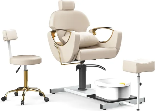 Miniatura 11 de LOUVIXA Estación de Pedicura Sin Plomería, Silla Hidráulica de Pedicura para Técnico de Uñas, Estación de Pedicura Reclinable con Altura Ajustable