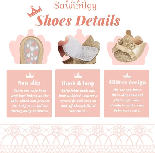 Miniatura 5 de Sawimlgy Zapatos de ballet Mary Jane con lentejuelas para bebé y niña, de piel sintética, para boda, fiesta, princesa, suela de goma, para niños