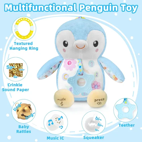 Miniatura 2 de Juguetes para bebés de 0 a 6 meses, animal de peluche musical con sonajeros y papel arrugado, anillo colgante para juego sensorial, juguetes