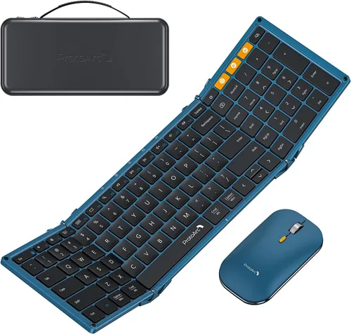 ProtoArc XKM01 - Teclado y mouse plegables, combo de mouse inalámbrico plegable de tamaño completo para viajes de negocios, una suite de oficina Azul
