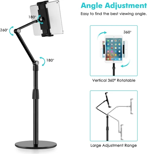 Miniatura 3 de Viozon Soporte superior para teléfono tableta, altura y ángulo de 360 grados ajustable, soporte de escritorio de aluminio, compatible con teléfono