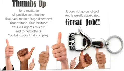 Miniatura 3 de Smiling Wisdom 10 regalos a granel de pulgar hacia arriba Tarjetas de felicitación de agradecimiento del equipo de empleados y llavero