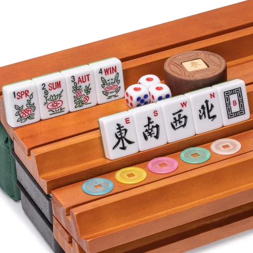 Miniatura 3 de Set de Mahjong Americano de Yellow Mountain Imports, Huntington con 166 Azulejos de Mahjong de Melamina, Estuche Blando Verde Mineral - 4 Estantes