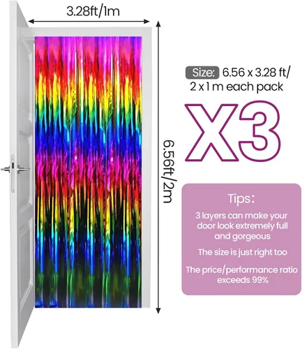 Miniatura 3 de JVIGUE Paquete de 3 cortinas de papel de aluminio metálico con flecos, cortina de flecos para fiesta de cumpleaños, telón de fondo de fotos