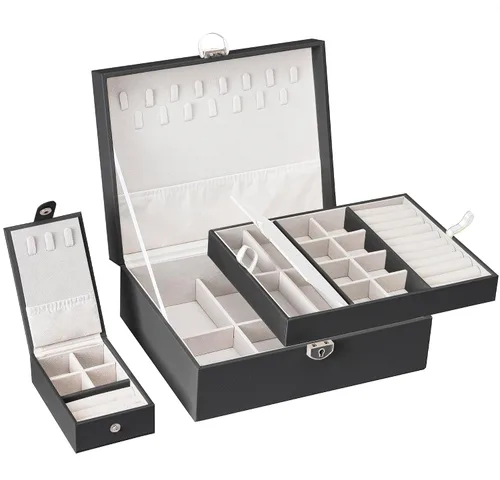 Miniatura 5 de Joyero organizador para mujeres y niñas, 2 en 1, cajas de joyería y organizadores, caja organizadora de joyas grande para anillos, pulseras