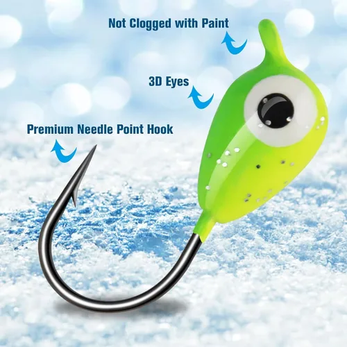 Miniatura 3 de Dovesun Ice Fishing Jigs Kit Ice Fishing Lures Glow in The Dark Fishing Gear Lures 20-93Pcs Jig Head with Tackle Box for Panfish Walleye Crappie 93