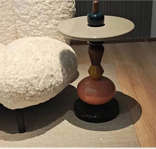 Miniatura 4 de Mesa de Centro Mesa auxiliar de madera maciza Nórdico al horno de azúcar Fernú, mesa de centro creativa simple y pequeña, mesa redonda para sofá