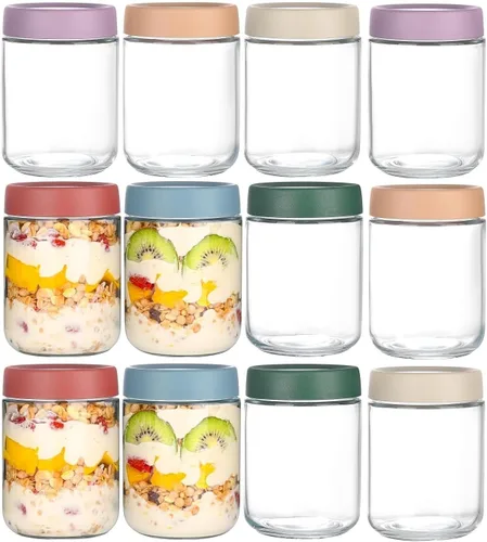 Miniatura 9 de Artcochan Recipientes para Avena Nocturna con Tapas Frascos de Vidrio de 16 oz Paquete de 6 Frascos de Vidrio Mason con Tapas Herméticas, Perfectos