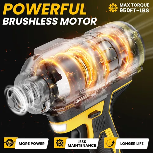 Miniatura 2 de Llave de impacto inalámbrica de 1/2 pulgada para batería Dewalt, llave de impacto de 1360 N.m (950 pies-libras) Pistola de impacto eléctrica sin