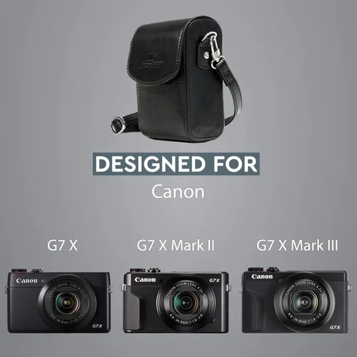 Miniatura 5 de MegaGear MG766 Funda de piel para cámara con correa compatible con Canon PowerShot G7 X Mark III, G7 X Mark II, G7 X - Negro