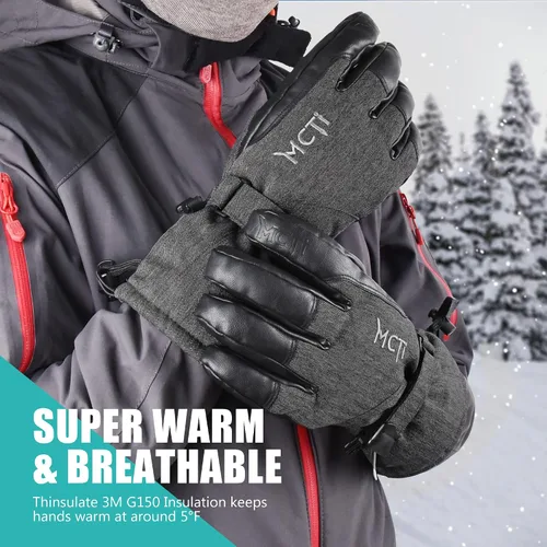 Miniatura 2 de MCTi Guantes de esquí impermeables para invierno, snowboard, nieve, cálidos, 3M, Thinsulate de piel sintética, guantes para clima frío para hombres