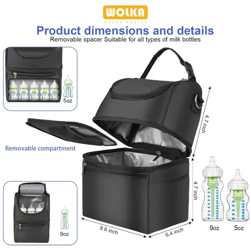 Miniatura 6 de Bolsa enfriadora de leche materna - Bolsa enfriadora para madres lactantes multifunción, bolsa térmica con aislamiento para biberones con Todo negro