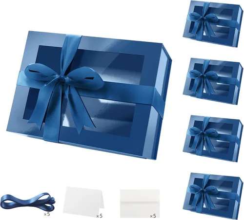 Miniatura 12 de PACKQUEEN 5 cajas de regalo negras grandes con ventanas, 13.5 x 9 x 4.1 pulgadas, cajas de regalo con ventanas transparentes para regalos que