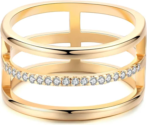 Miniatura 2 de Valloey Rover Anillo apilable de diamantes delicados chapados en oro de 14 quilates con circonita cúbica, joyería minimalista regalo, Metal