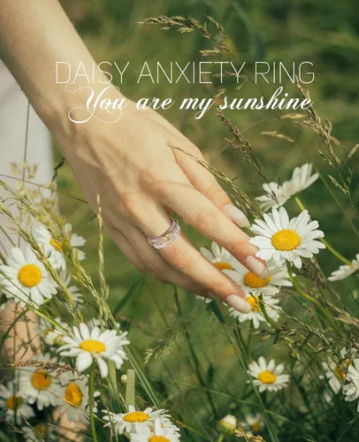 Miniatura 8 de Anillo giratorio para aliviar la ansiedad con margaritas You Are My Sunshine Flower Fidget Ring de plata esterlina TDAH para aliviar el estrés
