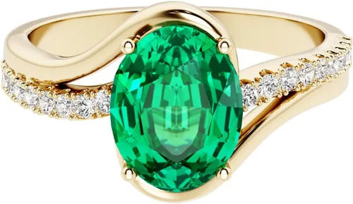 Miniatura 3 de Peora Anillo de oro amarillo de 14 quilates creado con esmeralda colombiana y ondas de diamantes cultivados en laboratorio, 1.96 quilates en total