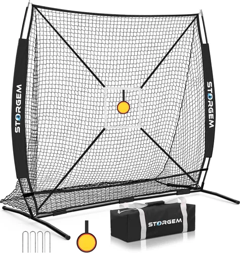 Storgem 6'X6' Baseball Softball Practice Net, Portable Baseball Net for Batting, Hitting, Pitching and Fielding, with Carry Bag, Strike Zone and Bow