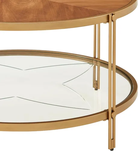 Miniatura 6 de Mesa de centro redonda de madera de 32 pulgadas con parte inferior de cristal, mesa de centro circular con parte superior de madera y marco