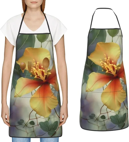 Miniatura 14 de Delantal impermeable ajustable babero con 2 bolsillos verde naturaleza delantales de cocina para mujeres y hombres, baberos de chef para hornear