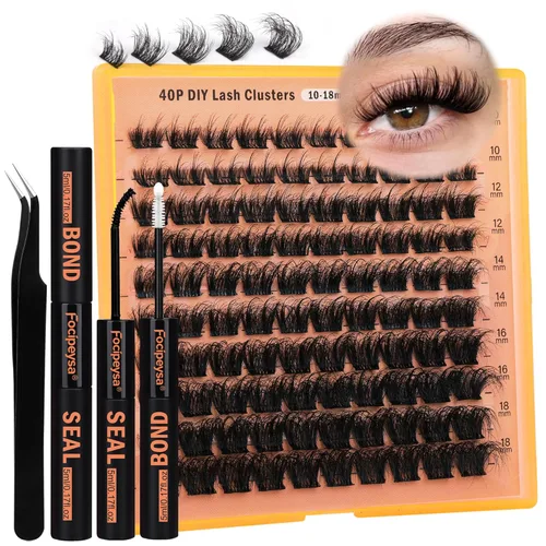 Focipeysa Kit de extensión de pestañas gruesas de volumen completo, kit de extensión de pestañas 40P, kit de extensión de pestañas con pegamento